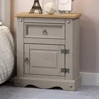 Corona Single Door Bedside Table with Drawer - Grey