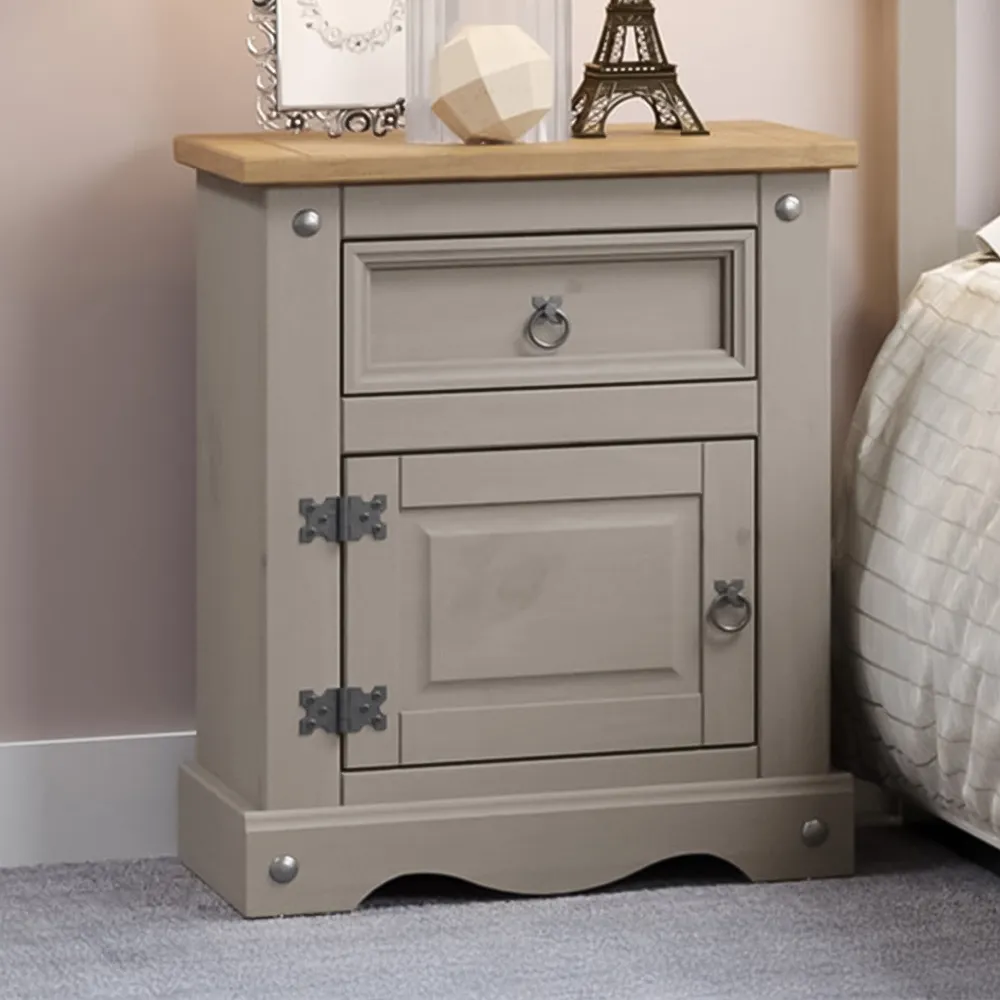 Corona Single Door Bedside Table with Drawer - Grey image