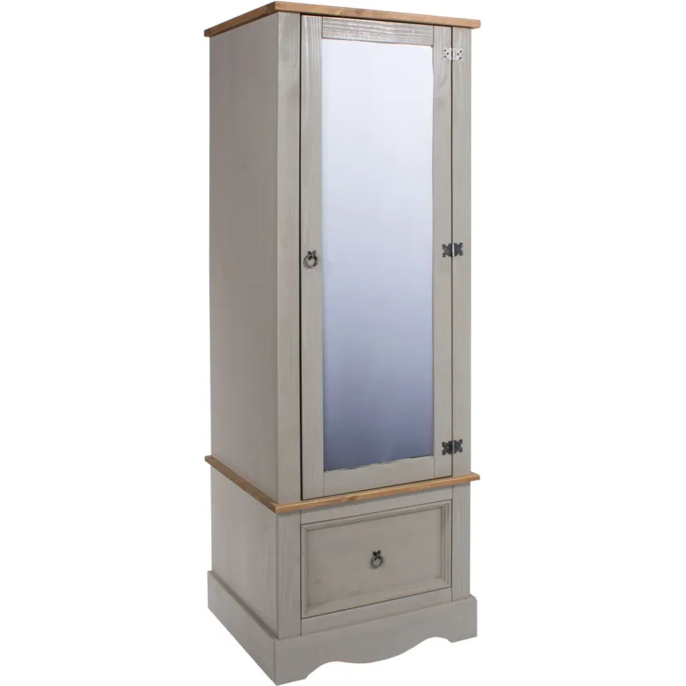 Corona Single Door Mirrored Wardrobe with Drawer - Grey
