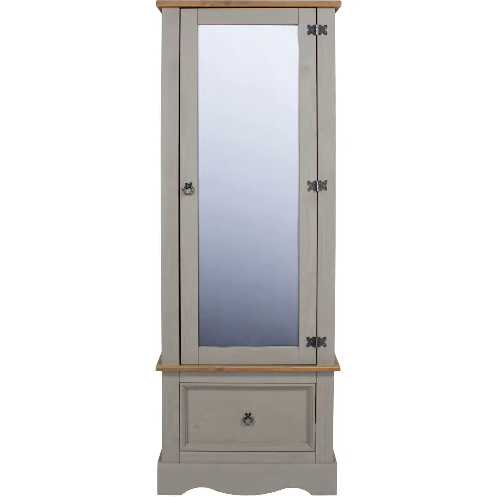 Corona Single Door Mirrored Wardrobe with Drawer - Grey
