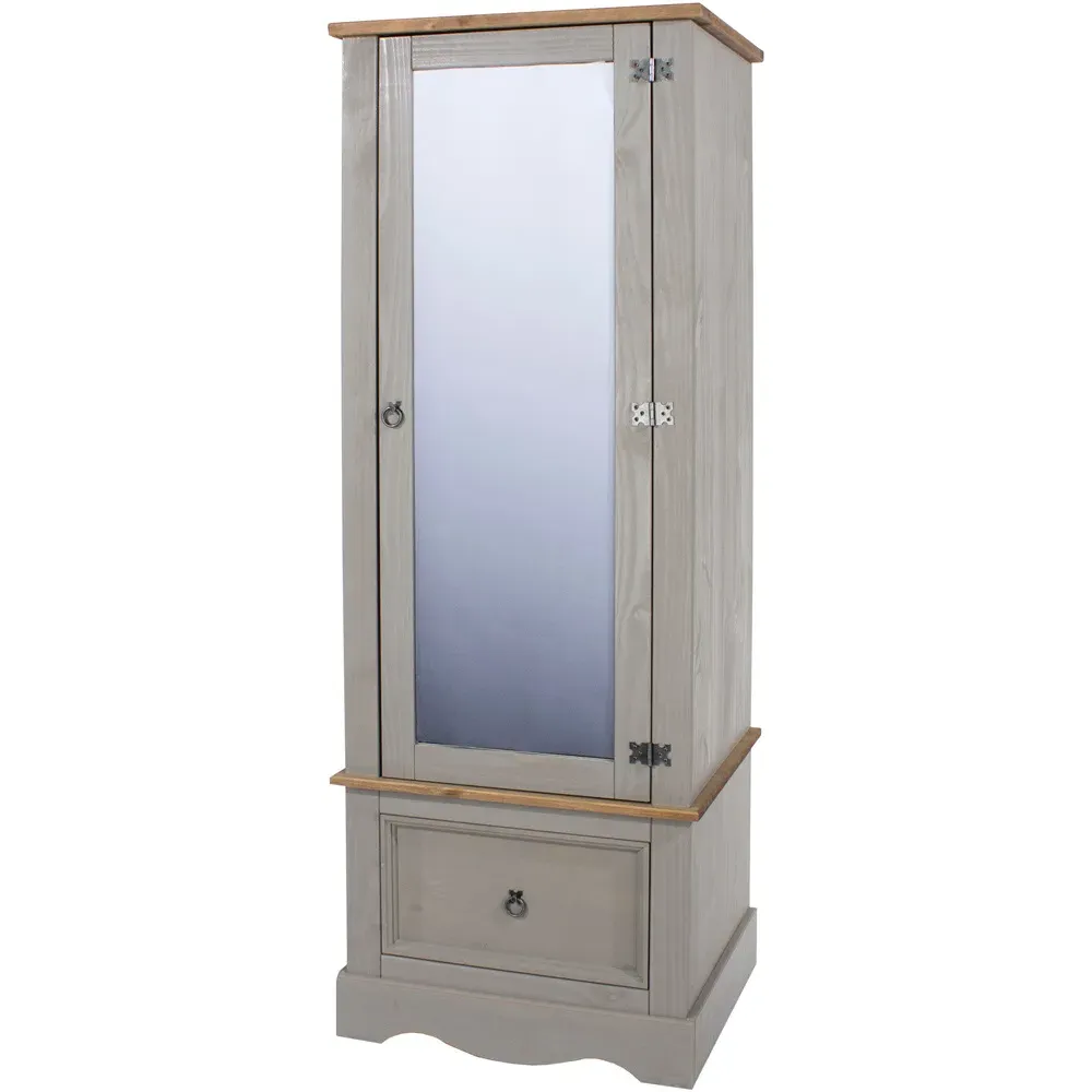 Corona Single Door Mirrored Wardrobe with Drawer - Grey