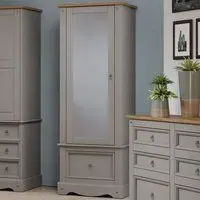 Corona Single Door Mirrored Wardrobe with Drawer - Grey