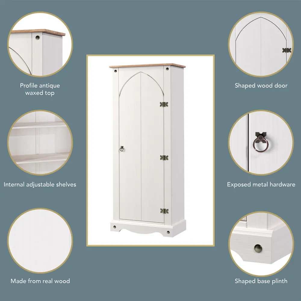 Corona Single Door Vestry Cupboard - White, Pine