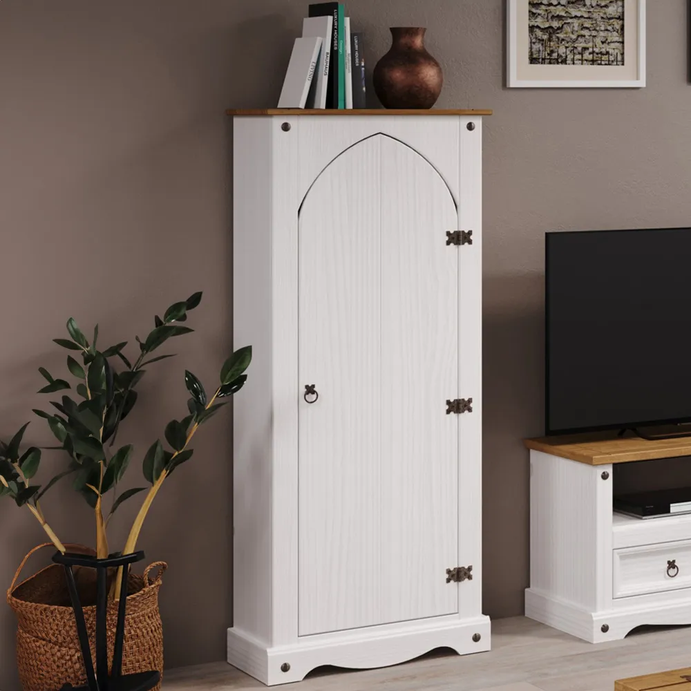 Corona Single Door Vestry Cupboard - White, Pine