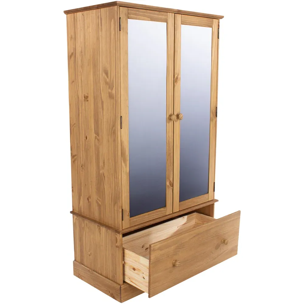 Cotswold 2 Door Single Drawer Mirror Wardrobe - Wood