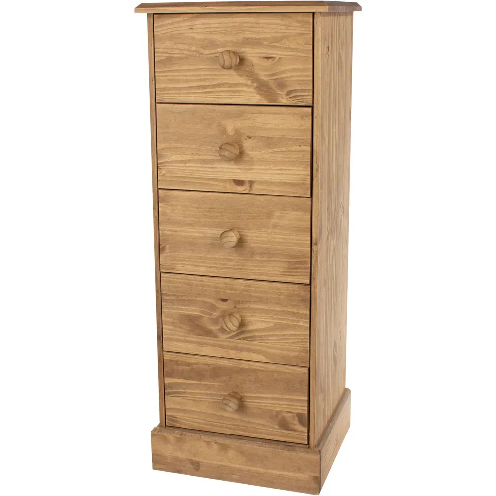 Cotswold 5 Drawer Narrow Chest of Drawers - Brown, Pine