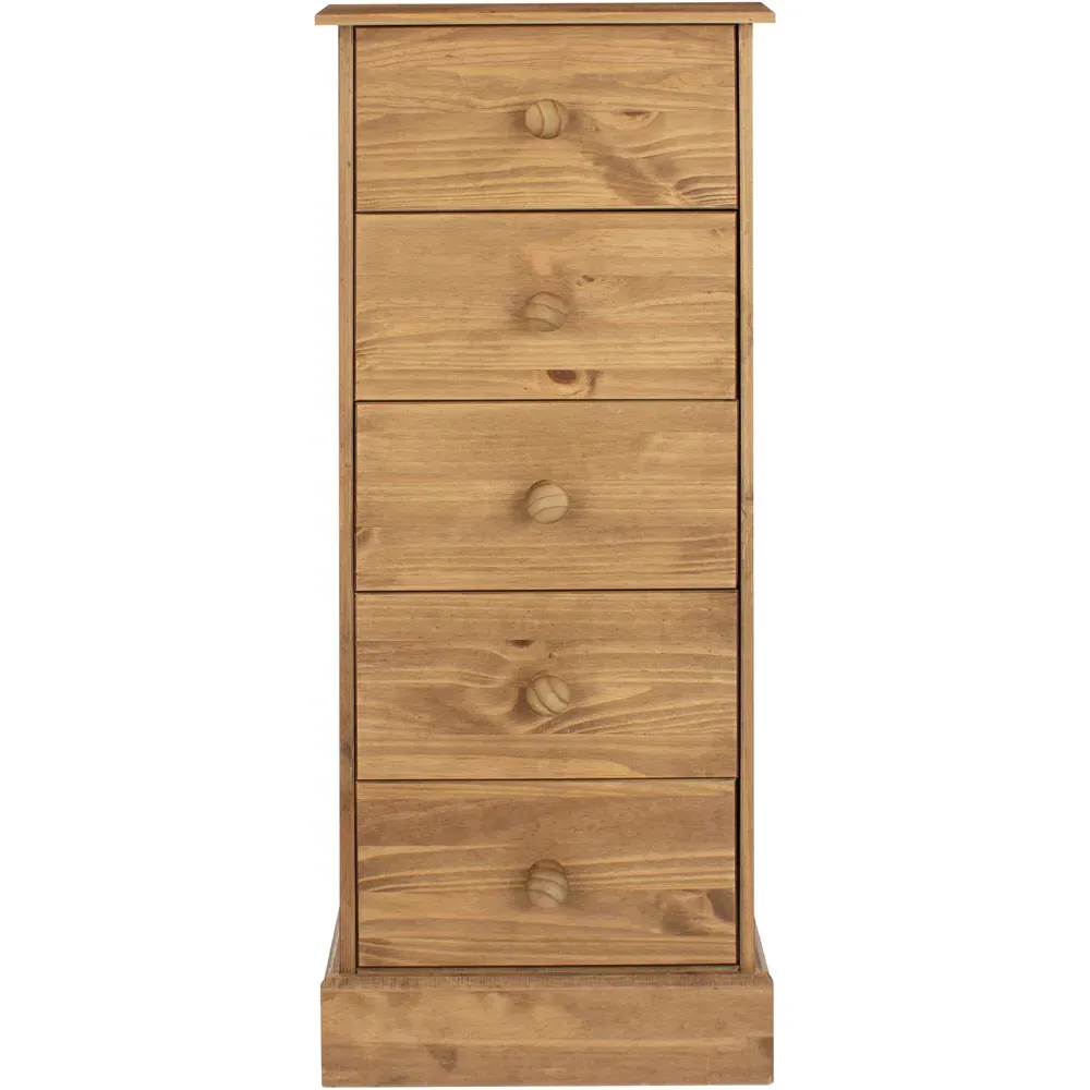 Cotswold 5 Drawer Narrow Chest of Drawers - Brown, Pine