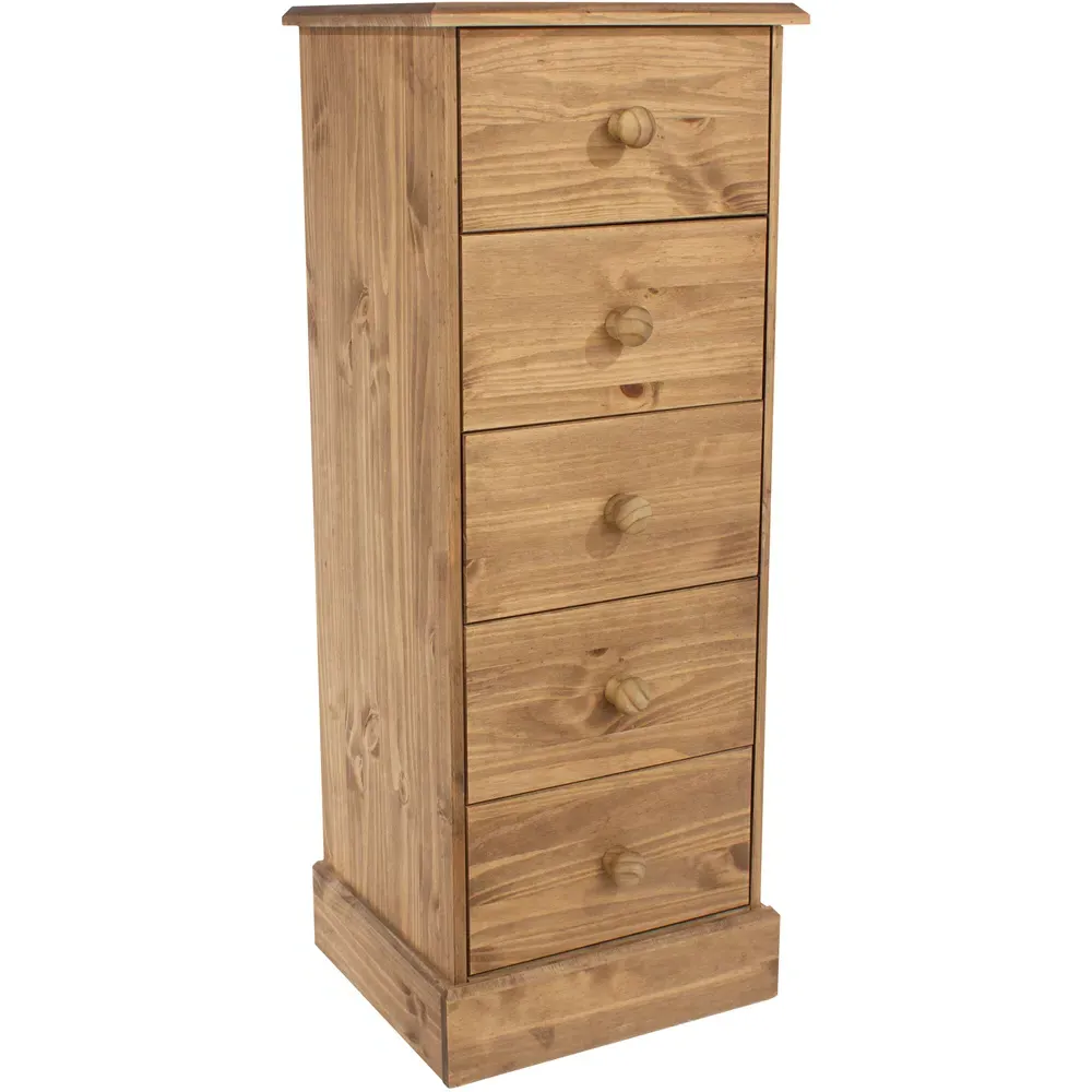 Cotswold 5 Drawer Narrow Chest of Drawers - Brown, Pine