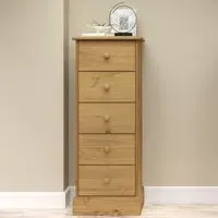 Cotswold 5 Drawer Narrow Chest of Drawers - Brown, Pine