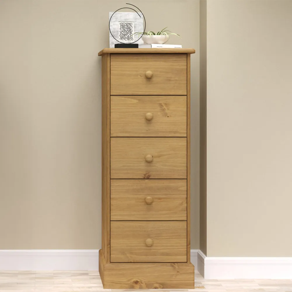 Cotswold 5 Drawer Narrow Chest of Drawers - Brown, Pine image