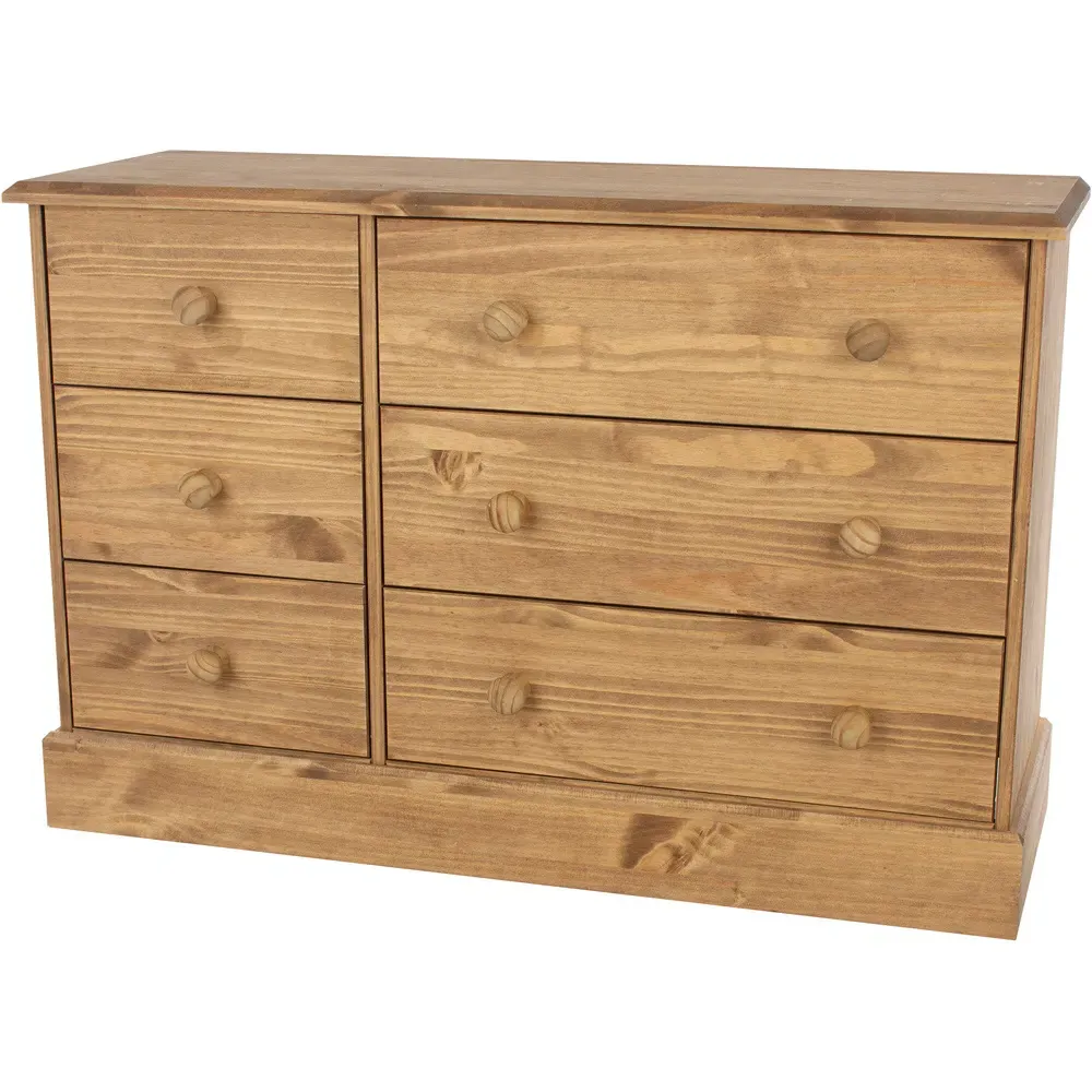 Cotswold 6 Drawer Wide Chest of Drawers - Brown, Pine