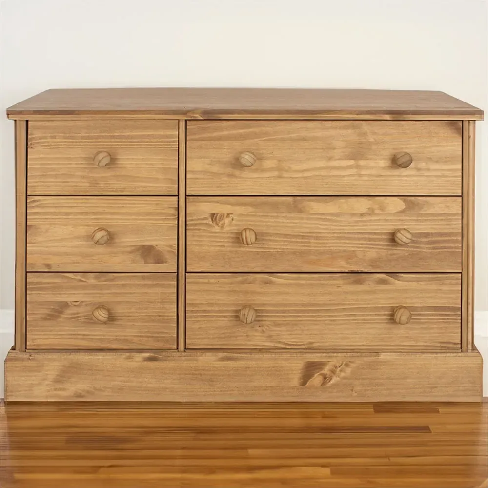 Cotswold 6 Drawer Wide Chest of Drawers - Brown, Pine
