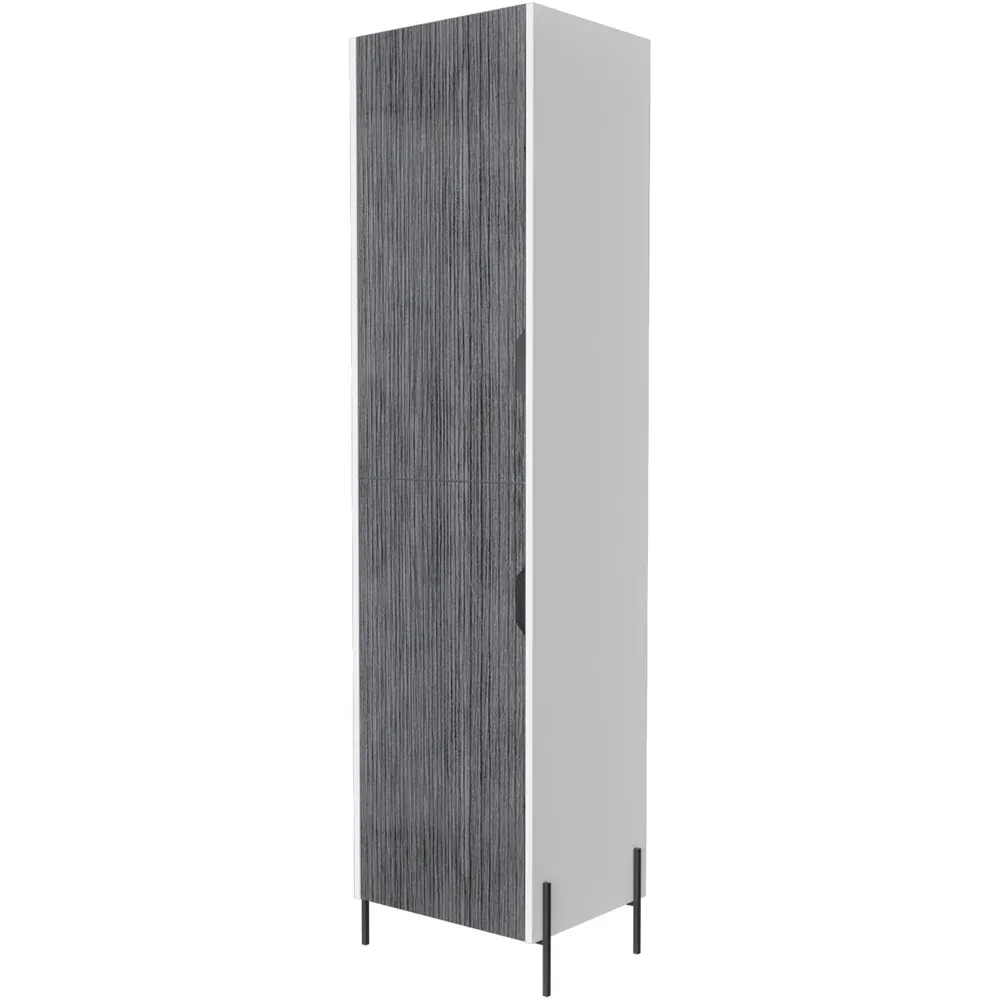 Dallas 2 Door Tall Storage Cabinet - White, Carbon Grey Oak