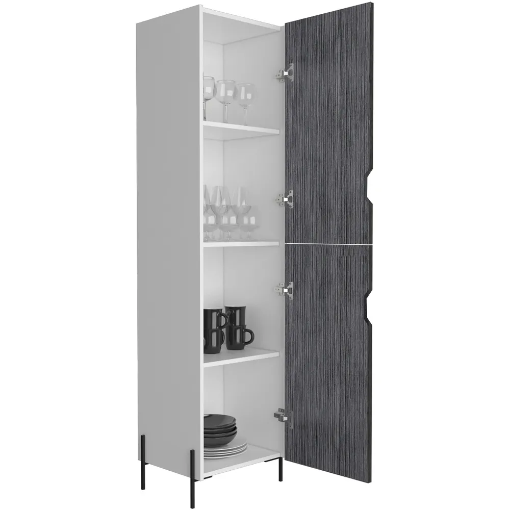 Dallas 2 Door Tall Storage Cabinet - White, Carbon Grey Oak