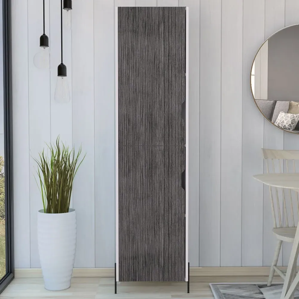 Dallas 2 Door Tall Storage Cabinet - White, Carbon Grey Oak image