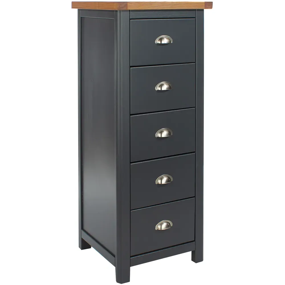 Dunkeld 5 Drawer Narrow Chest of Drawers - Blue, Oak