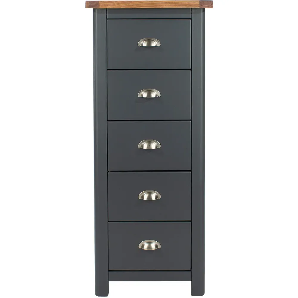 Dunkeld 5 Drawer Narrow Chest of Drawers - Blue, Oak