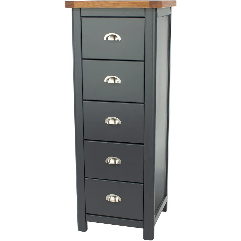Dunkeld 5 Drawer Narrow Chest of Drawers - Blue, Oak