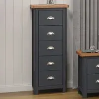 Dunkeld 5 Drawer Narrow Chest of Drawers - Blue, Oak
