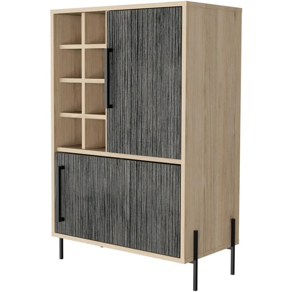 Harvard 2 Door Drinks Cabinet with Bottle Storage - Grey Oak