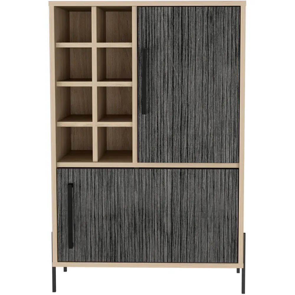 Harvard 2 Door Drinks Cabinet with Bottle Storage - Grey Oak
