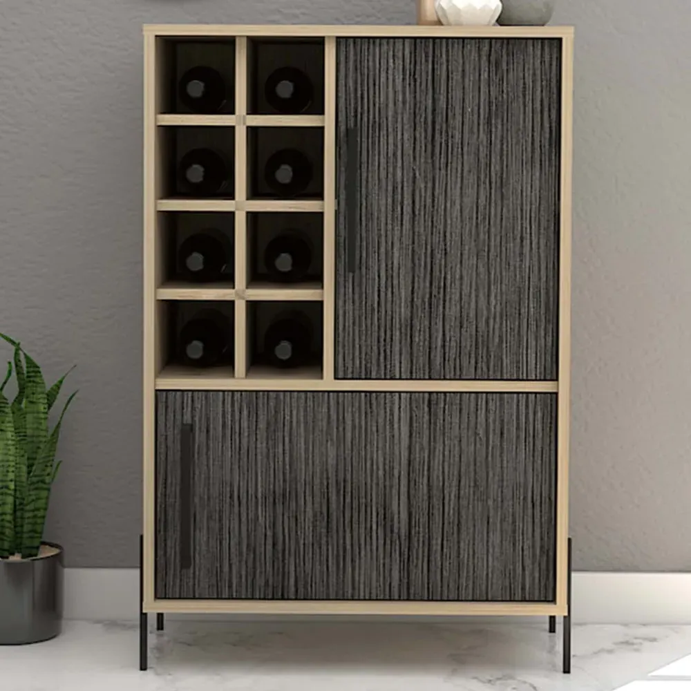 Harvard 2 Door Drinks Cabinet with Bottle Storage - Grey Oak image