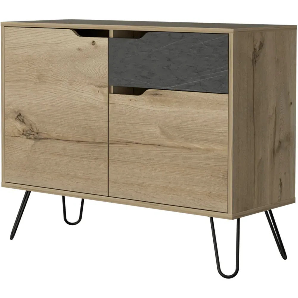 Manhattan 2 Door Single Drawer Small Sideboard - Grey, Oak