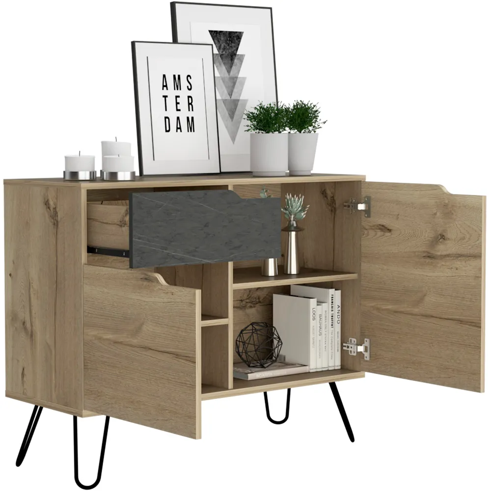 Manhattan 2 Door Single Drawer Small Sideboard - Grey, Oak