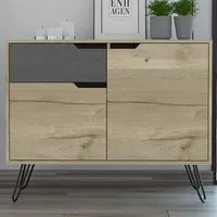Manhattan 2 Door Single Drawer Small Sideboard - Grey, Oak