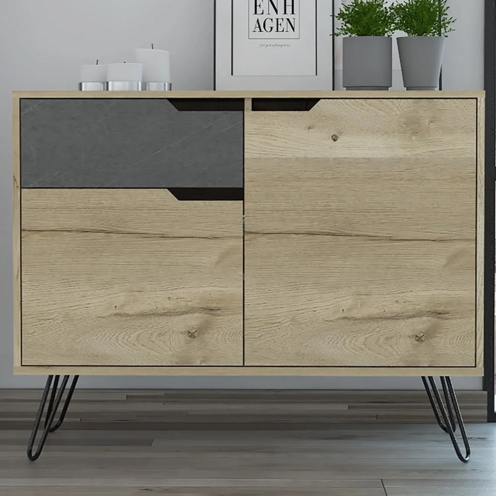 Manhattan 2 Door Single Drawer Small Sideboard - Grey, Oak image