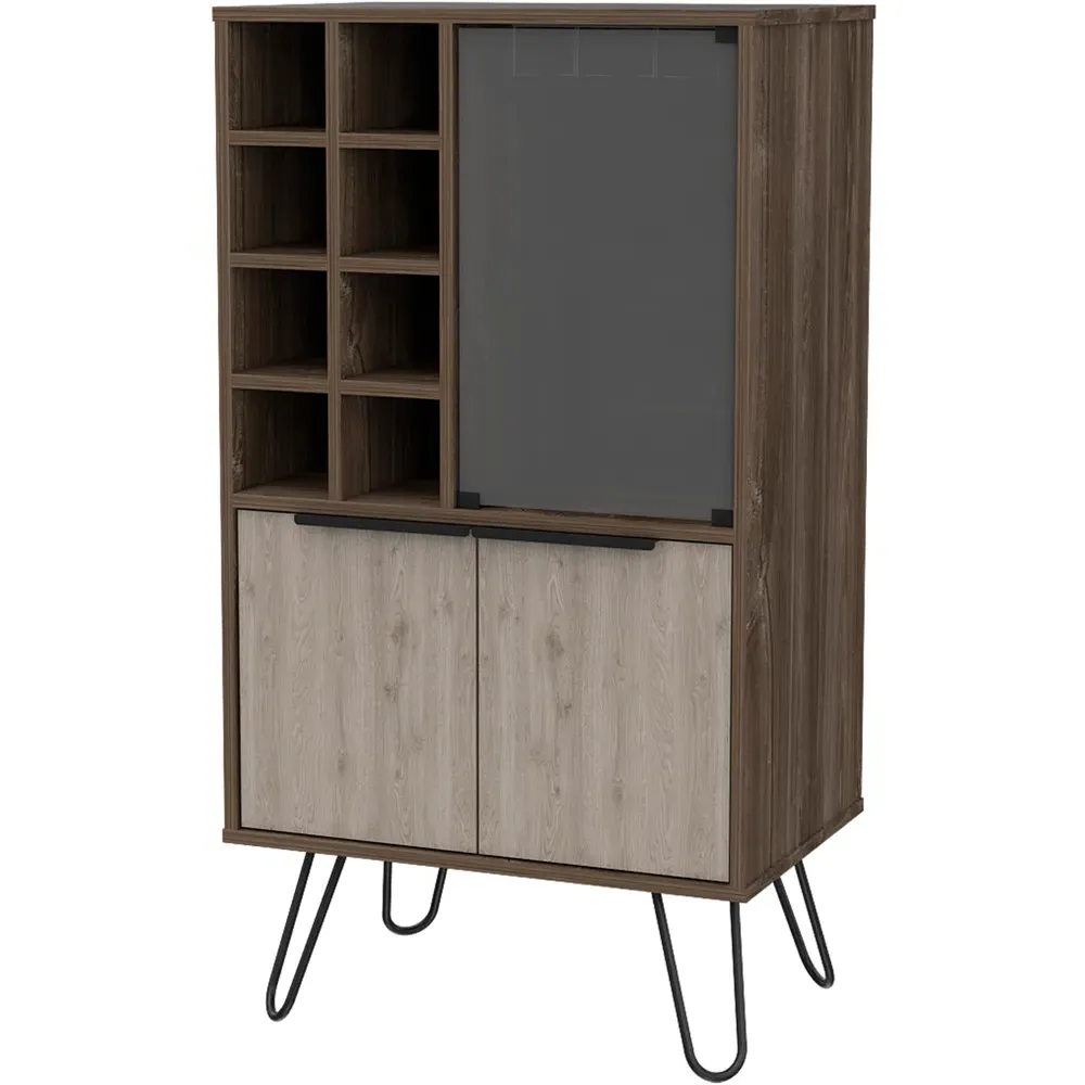 Nevada 3 Door Wine Cabinet with Mirror - Brown, Oak