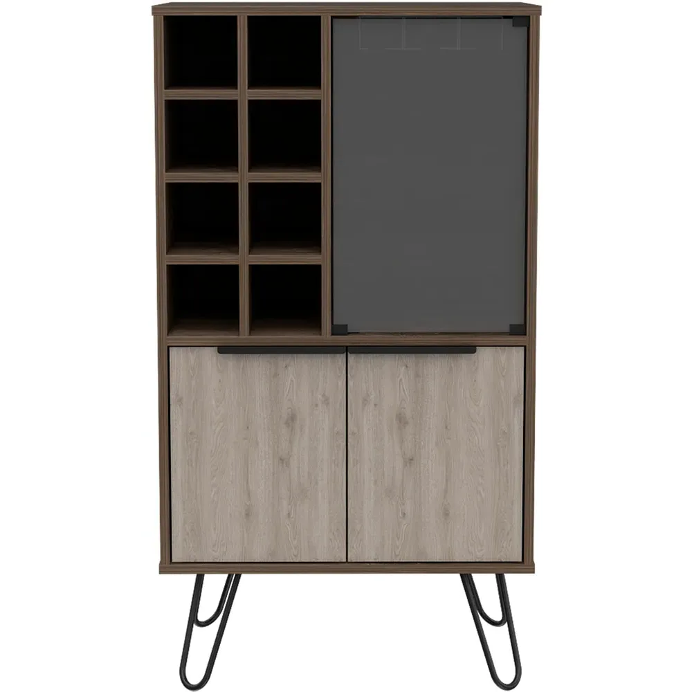 Nevada 3 Door Wine Cabinet with Mirror - Brown, Oak