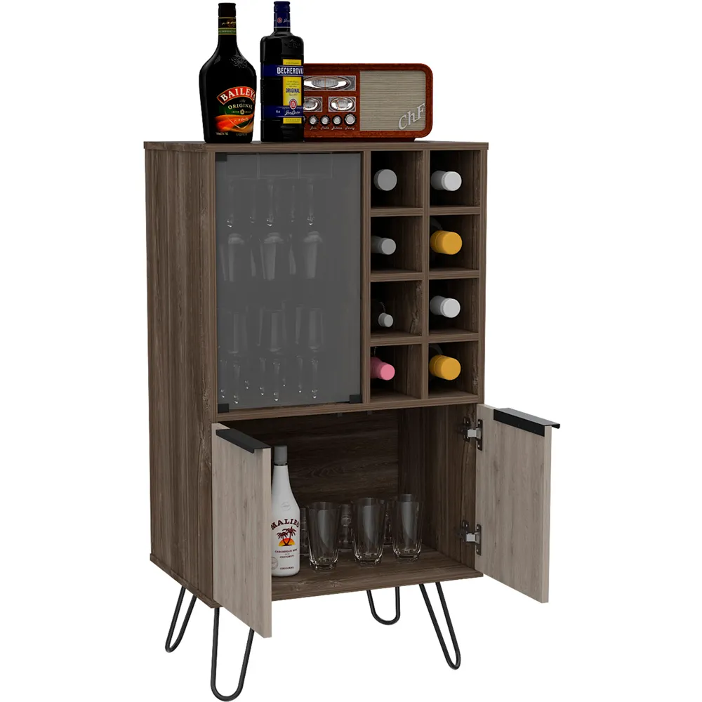 Nevada 3 Door Wine Cabinet with Mirror - Brown, Oak