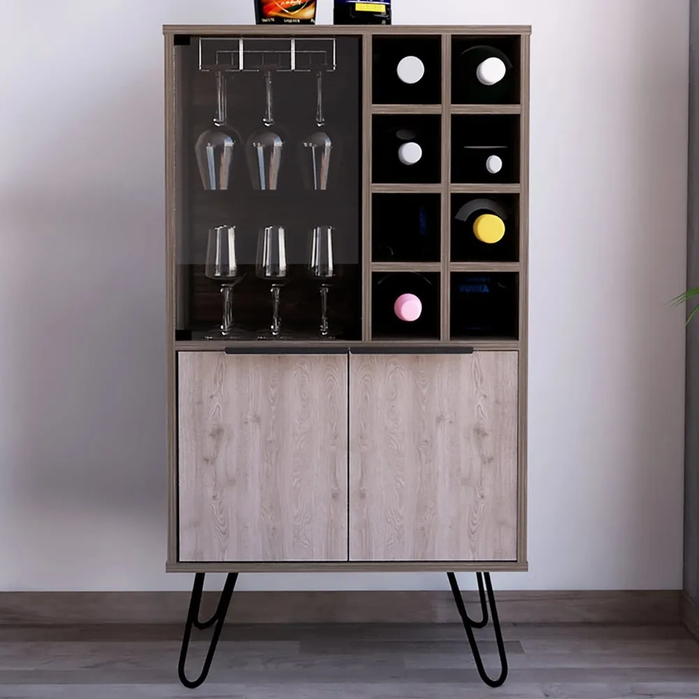 Nevada 3 Door Wine Cabinet with Mirror - Brown, Oak image
