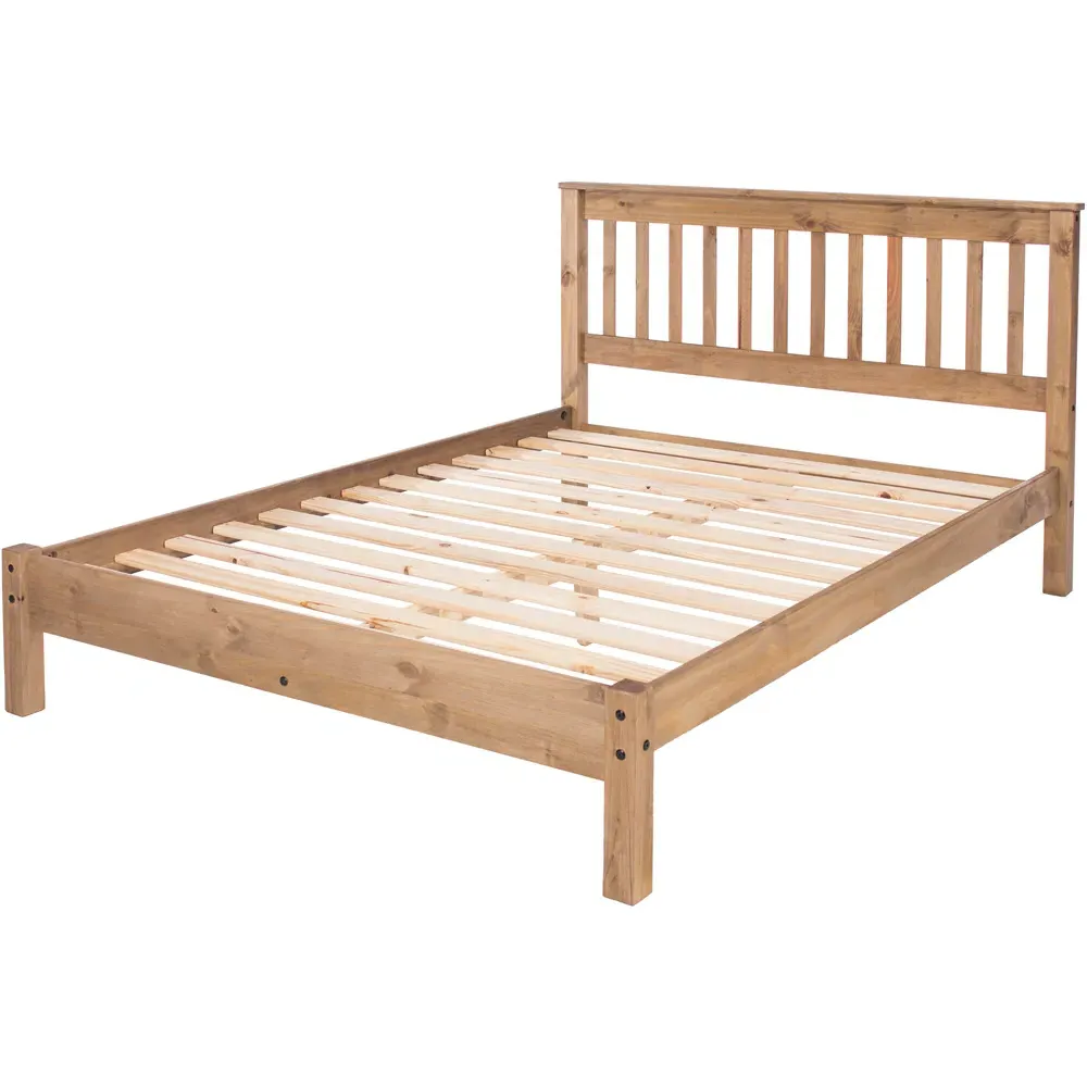 Single Antique Wax Pine Slatted Low End Bedstead - Brown, Pine