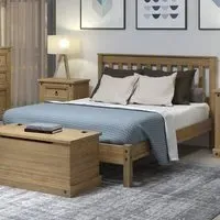 Single Antique Wax Pine Slatted Low End Bedstead - Brown, Pine