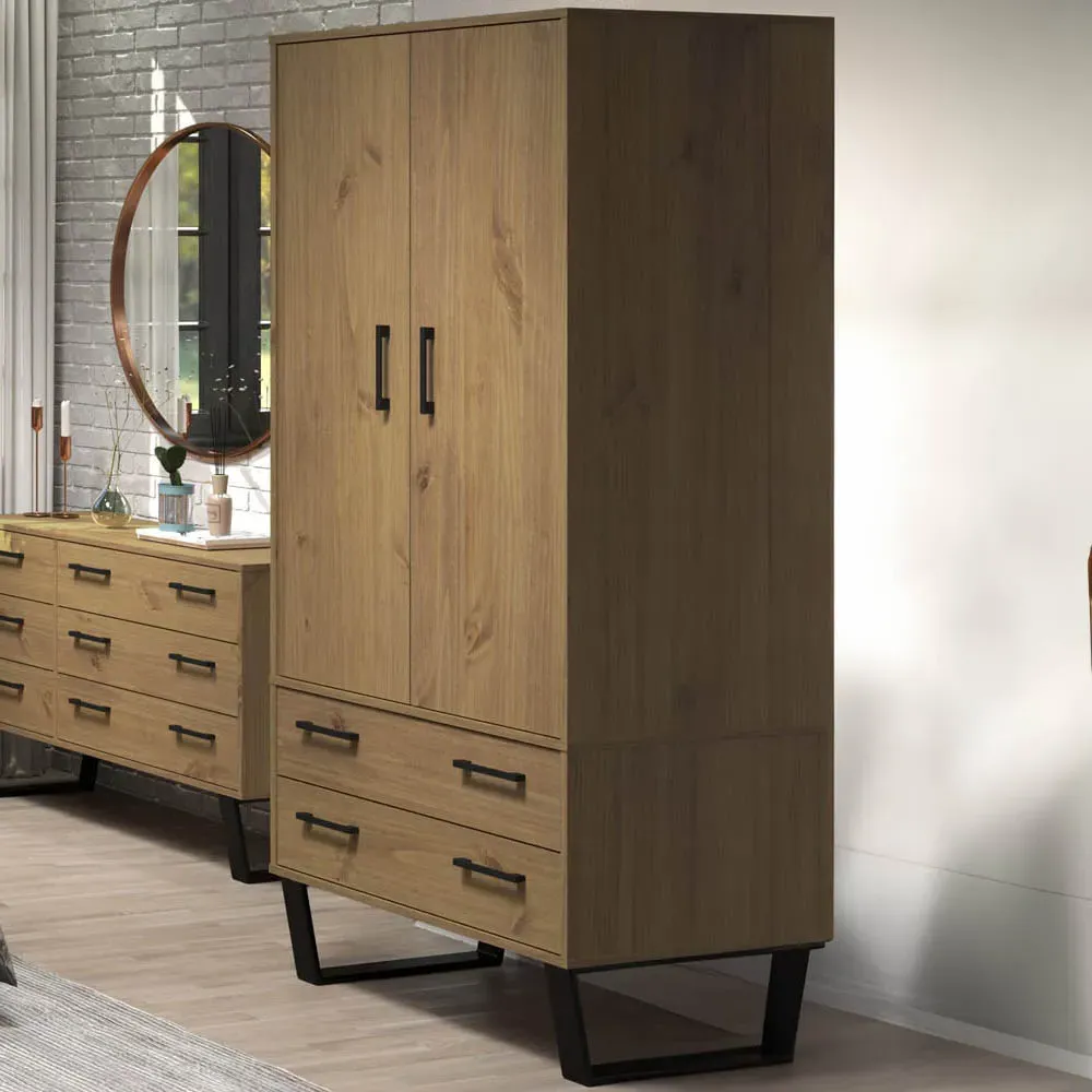 Texas 2 Door 2 Drawer Wardrobe - Brown, Pine