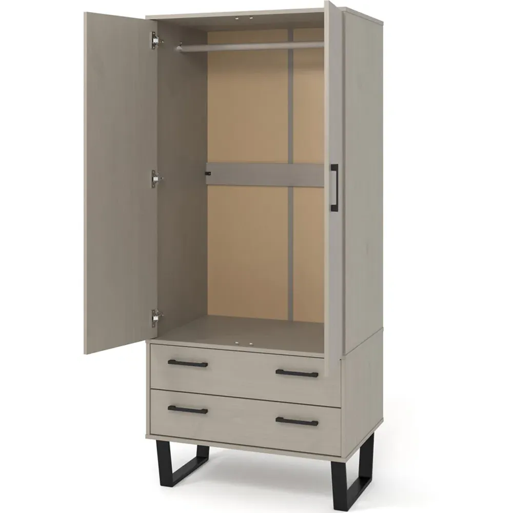 Texas 2 Door 2 Drawer Wardrobe - Grey, Pine
