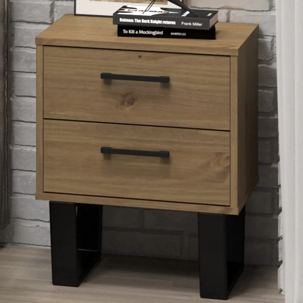 Texas 2 Drawer Bedside Cabinet - Brown, Pine