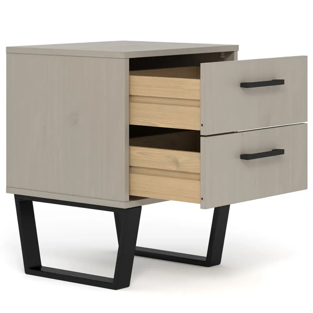 Texas 2 Drawer Bedside Cabinet - Grey, Pine