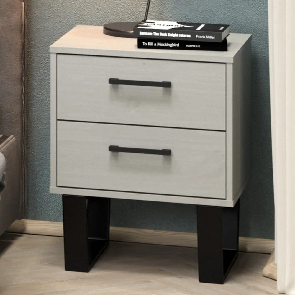Texas 2 Drawer Bedside Cabinet - Grey, Pine image