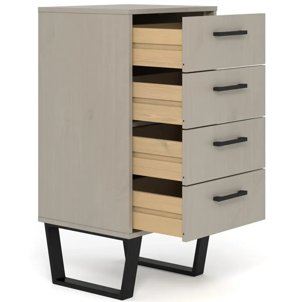 Texas 4 Drawer Narrow Chest of Drawers - Grey, Pine