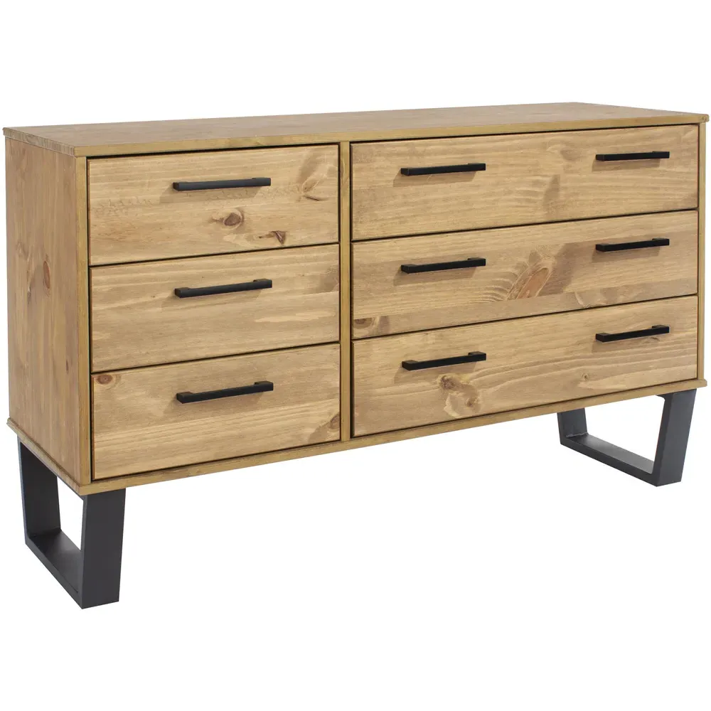Texas 6 Drawer Wide Chest of Drawers - Brown, Pine