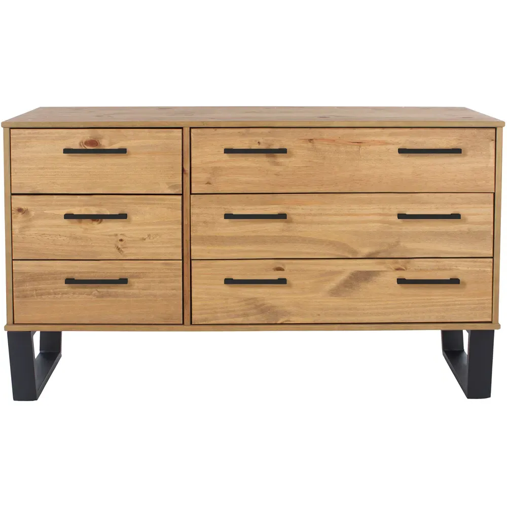 Texas 6 Drawer Wide Chest of Drawers - Brown, Pine