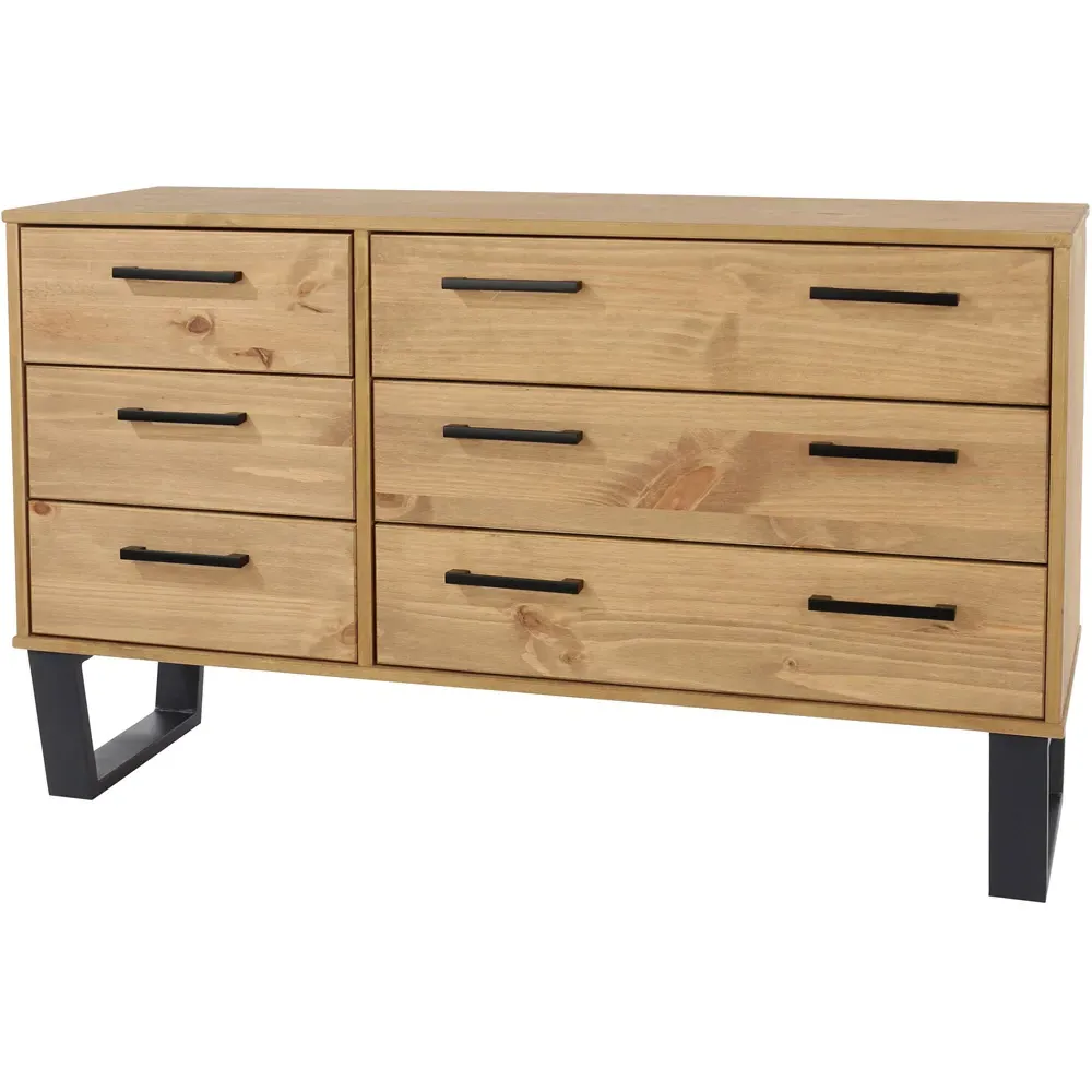 Texas 6 Drawer Wide Chest of Drawers - Brown, Pine