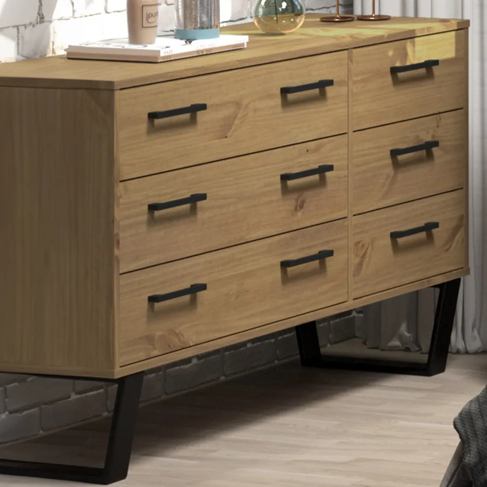 Texas 6 Drawer Wide Chest of Drawers - Brown, Pine