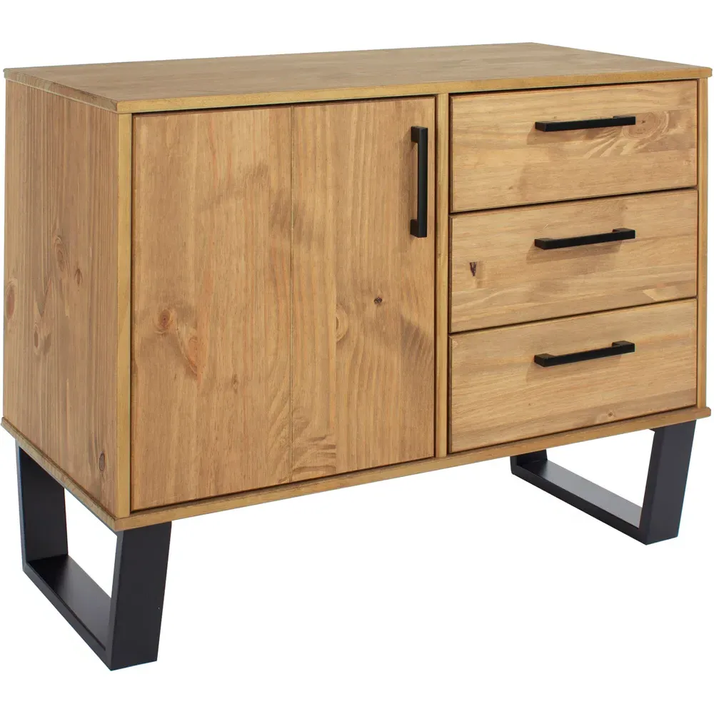 Texas Single Door 3 Drawer Small Sideboard - Brown, Pine