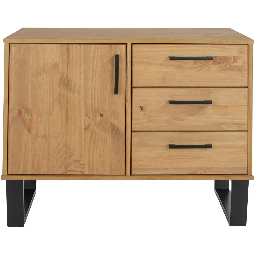 Texas Single Door 3 Drawer Small Sideboard - Brown, Pine