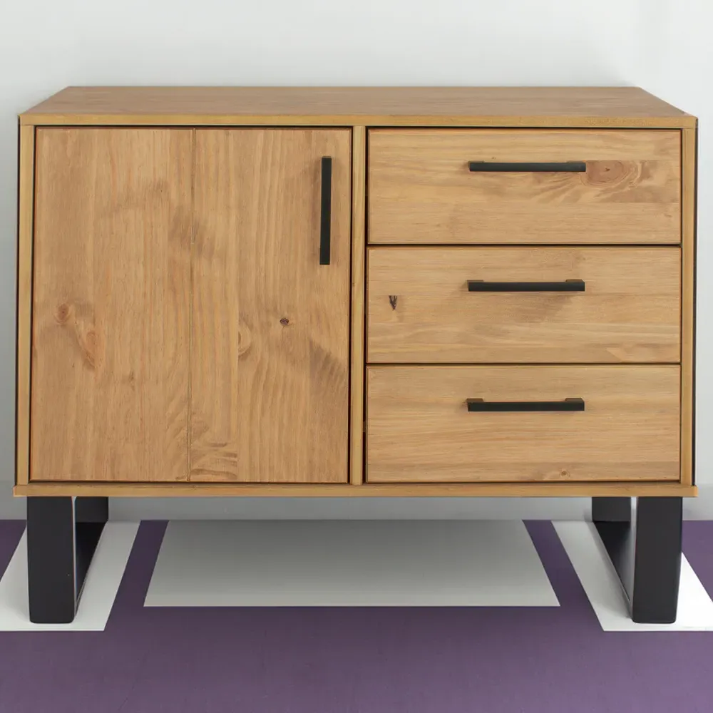 Texas Single Door 3 Drawer Small Sideboard - Brown, Pine