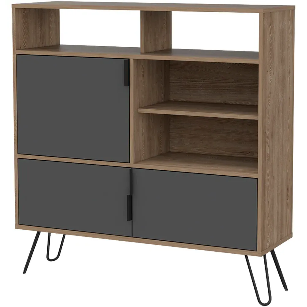 Vegas 3 Door High Sideboard - Oak, Grey